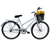 Bicicleta Retrô Aro 26 Freio V-Brake Cesta Branco