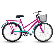 Bicicleta Retrô Aro 26 Freio V-Brake Cesta Rosa / Anis
