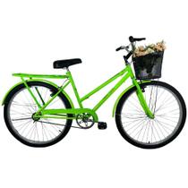 Bicicleta Retrô Aro 26 Freio V-Brake Cesta Verde Neon