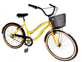 Bicicleta retrô aro 26 passeio sem marchas cesta mtl amarelo