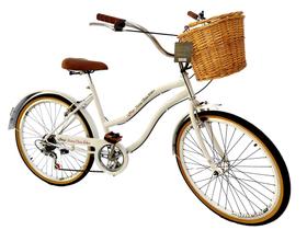 Bicicleta Retrô Aro 26 Vintage Cesta Vime Branco - Maria Clara Bikes
