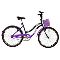 Bicicleta Retrô Vintage Aro 26 18v Feminina Beach Preto com Lilás Bicicleta Retrô Vintage Aro 26 18v Feminina Beach Preto com Lilás