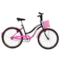 Bicicleta Retrô Vintage Aro 26 18v Feminina Beach Preto com Rosa Chiclete Bicicleta Retrô Vintage Aro 26 18v Feminina Beach Preto com Rosa Chiclete