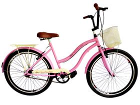 Bicicleta retrô vintage aro 26 cestinha sem marchas rosa bg