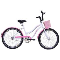 Bicicleta Retrô Vintage Aro 26 Feminina Beach Branco com Rosa
