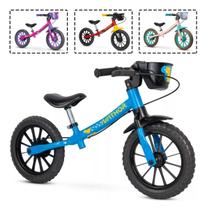 Bicicleta sem pedal Infantil Equilíbrio Balance Nathor Aro 12 Azul com cestinha 2 a 4 anos