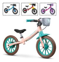 Bicicleta sem pedal Infantil Equilíbrio Balance Nathor Aro 12 Love com cestinha 2 a 4 anos