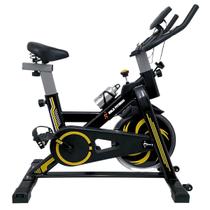 Bicicleta Spinning Ergométrica 13 Kg Preta e Amarela Roda de Inercia até 130kg Mecânica Desempenho e Estilo para Seus Treinos Potência em Movimento