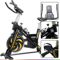 Bicicleta Spinning Ergométrica 13 Kg Preta e Amarela Roda de Inercia até 130kg Mecânica Desempenho e Estilo para Seus Treinos Potência em Movimento