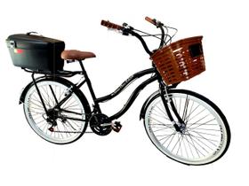 Bicicleta tipo food bike aro 26 18v com Baú Box Preto