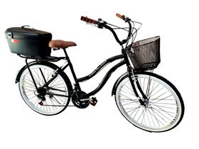 Bicicleta tipo food bike aro 26 18v com Baú Box Preto