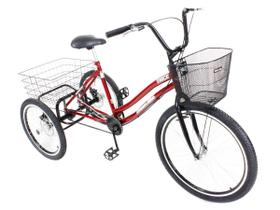 Bicicleta Triciclo 3 Rodas Twice Aro 26 Vermelho Freio Disco - Dream Bike