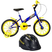 Bicicleta Ultra Kids T Aro 16 Azul E Amarelo + Capacete Infantil Preto