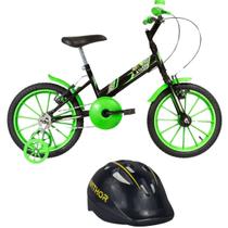 Bicicleta Ultra Kids T Aro 16 Preto E Verde + Capacete Infantil Preto