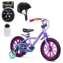 Bicicleta Unicórnio Aro 14 Com Rodinhas Squeeze e Capacete