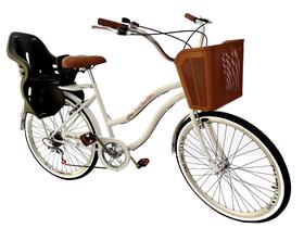 Bicicleta Urbana aro 26 c/ cadeirinha cesta 6v Branco - Maria Clara Bikes