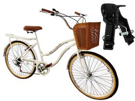 Bicicleta Urbana aro 26 c/cadeirinha frontal cesta 6v Branco