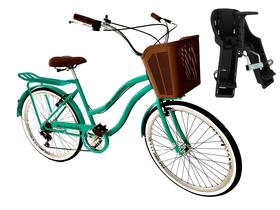 Bicicleta Urbana aro 26 c/cadeirinha frontal cesta 6v Verde