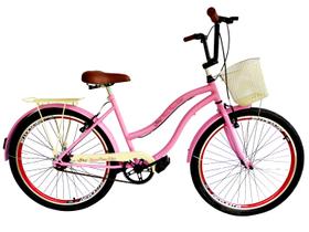 Bicicleta urbana vintage aro 26 cestinha sem marchas rosa bg
