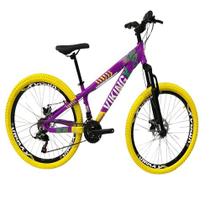 Bicicleta Viking Aro 26 Lilas Amarelo com pneu amarelo Câmbios Shimano Bicicleta Viking Aro 26 Lilas Amarelo com pneu amarelo Câmbios Shimano