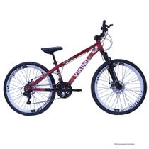Bicicleta Viking X TUFF25 30 Freeride Aro 26 Freio a Disco 21 Velocidades Cambios Shimano Vermelho Aro Branco VikingX