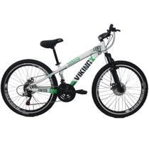 Bicicleta Viking X TUFF25 Freeride Aro 26 Freio a Disco 21 Velocidades Cambios Shimano Branco Verde Vikingx