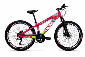 Bicicleta Viking X TUFF25 Freeride Aro 26 Freio a Disco 21 Velocidades Cambios Shimano Rosa Verde Vikingx Bicicleta Viking X TUFF25 Freeride Aro 26 Freio a Disco 21 Velocidades Cambios Shimano Rosa Verde Vikingx