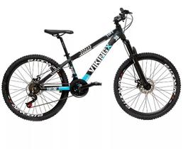 Bicicleta Vikingx Aro 26 Câmbios Importado 21V Aero Preto Azul com Capacete Bicicleta Vikingx Aro 26 Câmbios Importado 21V Aero Preto Azul com Capacete