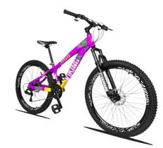 Bicicleta Vikingx Aro 26 Câmbios Shimano 21V Lílas Amarelo com Capacete Bicicleta Vikingx Aro 26 Câmbios Shimano 21V Lílas Amarelo com Capacete