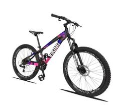 Bicicleta Vikingx Aro 26 Câmbios Shimano 21V Preto Rosa com Capacete Bicicleta Vikingx Aro 26 Câmbios Shimano 21V Preto Rosa com Capacete