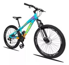 Bicicleta Vikingx Aro 26 Câmbios Shimanos 21V Aro Vmaxx Azul Laranja com Capacete Bicicleta Vikingx Aro 26 Câmbios Shimanos 21V Aro Vmaxx Azul Laranja com Capacete
