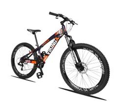 Bicicleta Vikingx Aro 26 Câmbios Shimanos 21V Roxo Laranja com Capacete Bicicleta Vikingx Aro 26 Câmbios Shimanos 21V Roxo Laranja com Capacete