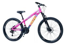 Bicicleta Vikingx Aro 26 Rosa/Azul Câmbios Shimano com Capacete
