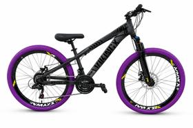 Bicicleta Vikingx Cinza Preto Aro 26 Vmaxx Tuff 25 Alumínio 13.8 Pneu Roxo Balão 21 Velocidades Bicicleta Vikingx Cinza Preto Aro 26 Vmaxx Tuff 25 Alumínio 13.8 Pneu Roxo Balão 21 Velocidades