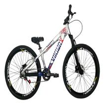 Bicicleta Vikingx Prata Azul Aro 26 Single Wheeling Freio Hidráulico