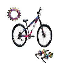 Bicicleta Vikingx Preto Rosa Single Freios hidráulicos catraca camaleão com cubo camaleão Bicicleta Vikingx Preto Rosa Single Freios hidráulicos catraca camaleão com cubo camaleão