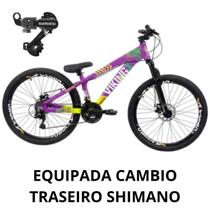 Bicicleta Vikingx Roxo/Amarelo Aro 26 Vmaxx Tuff 25 Alumínio 13.8 Pneu Balão 21 Velocidades.
