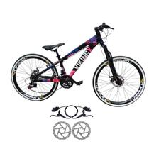 Bicicleta Vikingx Tuff 25 Aluminio 24v Freio Hidraulico Suspensão Dianteira Mtb Unissex Pneu Slk Fino Faixa Amarelo