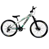 Bicicleta Vikingx Tuff 25 Aluminio 24v Freio Hidraulico Suspensão Dianteira Mtb Unissex Pneu Slk Fino Preto Bicicleta Vikingx Tuff 25 Aluminio 24v Freio Hidraulico Suspensão Dianteira Mtb Unissex Pneu Slk Fino Preto