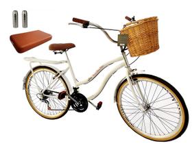 Bicicleta vintage aro 26 cesta vime 18v assento e pedaleiras