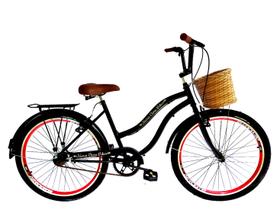 Bicicleta vintage aro 26 com cesta tipo vime sem marchas pto