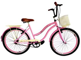 Bicicleta vintage passeio aro 26 cestinha s/ marchas rosa bg - Maria Clara Bikes