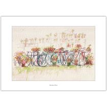 Bicicletas e Flores Arte Aquarela para Quadro Decorativo Decoração Elegante Quadro para Sala A4