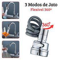 Bico Adaptador de Torneira Flexível 360º Chuveirinho Extensor Retrátil Antirrespingos Cromado 3 Jatos Bico Adaptador de Torneira Flexível 360º Chuveirinho Extensor Retrátil Antirrespingos Cromado 3 Jatos
