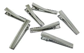 Bico de Pato Presilha Jacaré Prata-Níquel - 4,0CM - BASE RETA - Pct:50pc