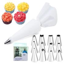 Bicos Confeiteiro com 12 Bicos em Inox Saco de Confeitar e Adaptador Reutilizável