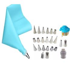 Bicos Para Confeitar Inox Com 22 Peças + 1 Saco P/ Confeitar