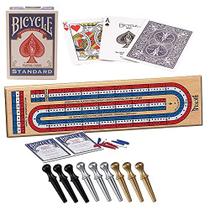 Bicycle Cribbage Jogo de madeira de pinho de 3 faixas com cartas e pinos