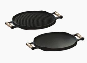 Bifeteira Chapa Redonda Dupla Face Em Ferro Fundido 33 Cm