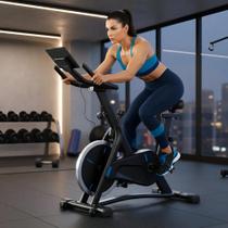 Bike Ergométrica Spinning Fitness 13kg de roda de inércia Ideal para Treino em Casa Painel Digital e Suporta até 120kg
